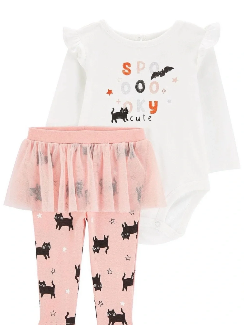 Carters Baby Girls White & Pink 'Spooky Cute' Bodysuit Skirted Leggings Set